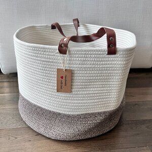 Woven Blanket Basket Cream Beige NWT Storage Laundry Decorative Size 20"x13"